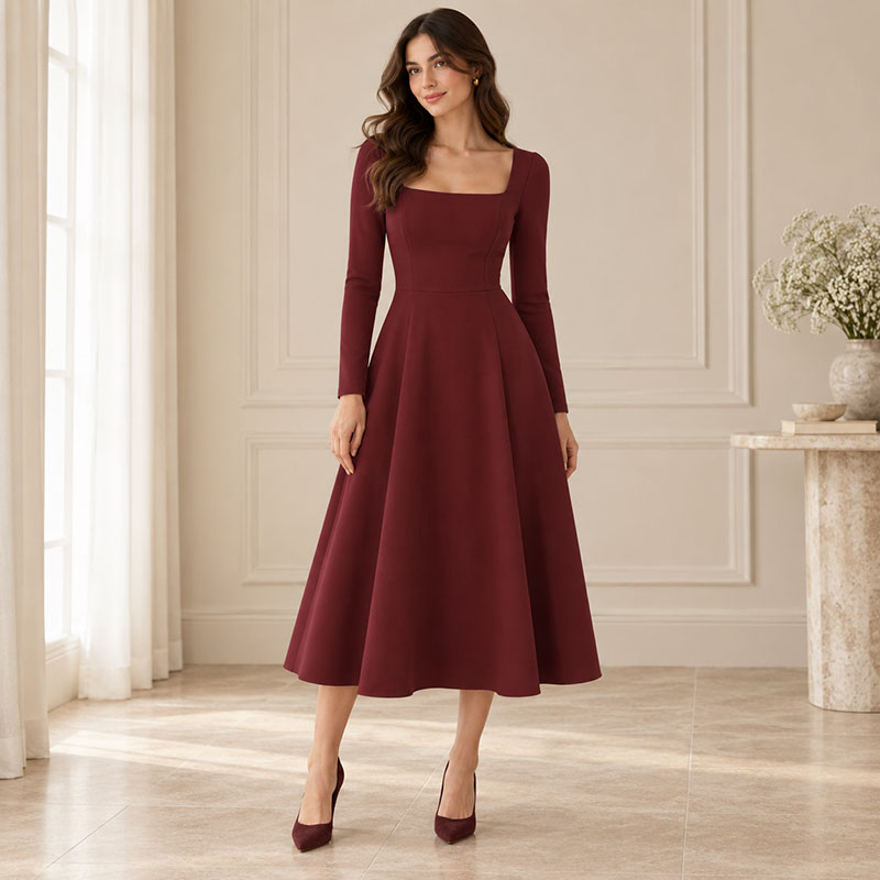 Talia Square-Neck Midi Dress